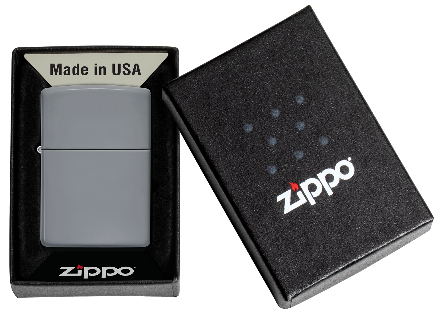 Mechero a prueba de viento Zippo Flat Grey en su caja de regalo