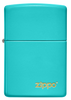 Vista frontal del mechero a prueba de viento Zippo Flat Turquoise con logo