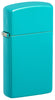 Frontansicht 3/4 Winkel Zippo Feuerzeug Slim Flat Turquoise Basismodell