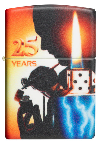 Vista frontal encendedor Zippo 25 años coleccionable Airbrush Claudio Mazzi 540 grados de diseño