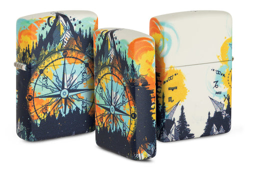 Encendedor Zippo Diseño de Vista Agrupada de 540 Grados con Señalización en el Colorido Cielo Nocturno de la Naturaleza