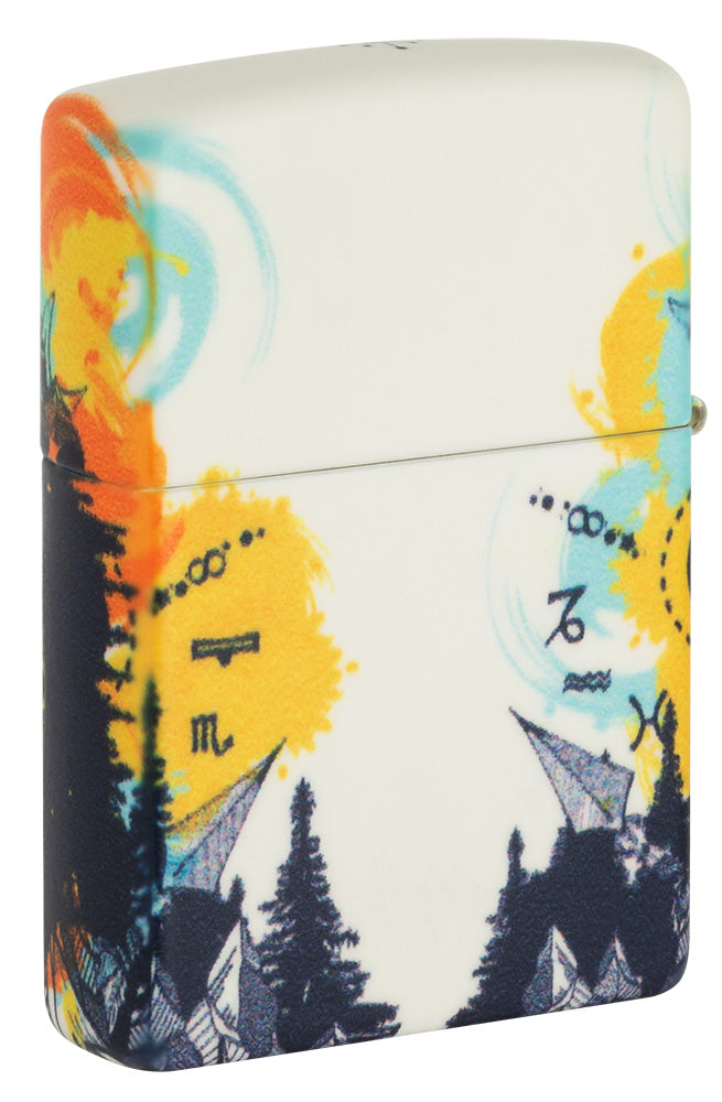Encendedor Zippo Diseño de 540 grados de vista trasera con señalización en el colorido cielo nocturno de la naturaleza