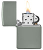 Encendedor Zippo Modelo Básico Gris Salvia Suave Abierto con Llama
