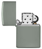 Encendedor Zippo Modelo Básico Gris Salvia Suave Abierto Sin Llama
