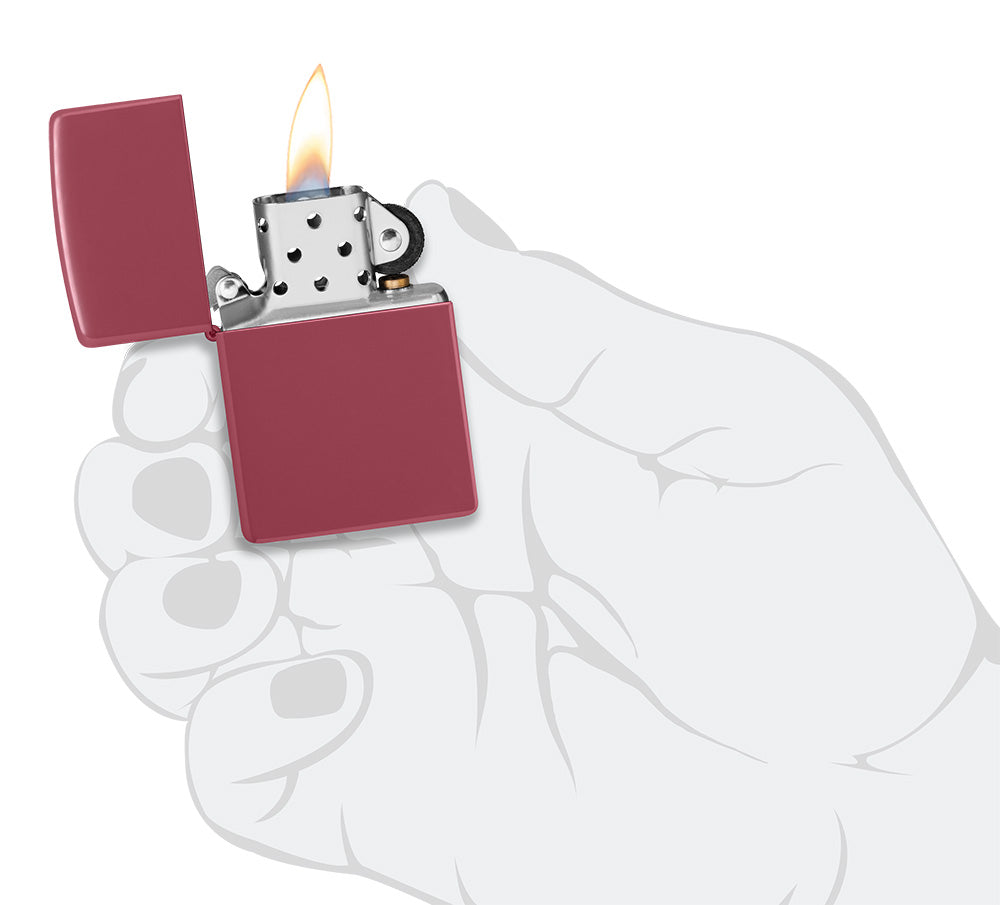 Encendedor Zippo Soft Fireside Modelo de base de ladrillo rojo abierto con llama en mano estilizada