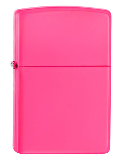 Vue de face 3/4 briquet Zippo rose fluo