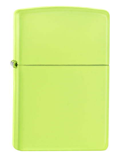 Vue de face 3/4 briquet Zippo jaune fluo