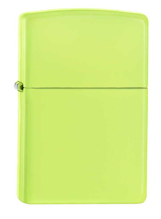 Vue de face 3/4 briquet Zippo jaune fluo