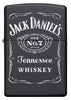 Vue de face briquet Zippo noir avec logo Jack Daniel's blanc