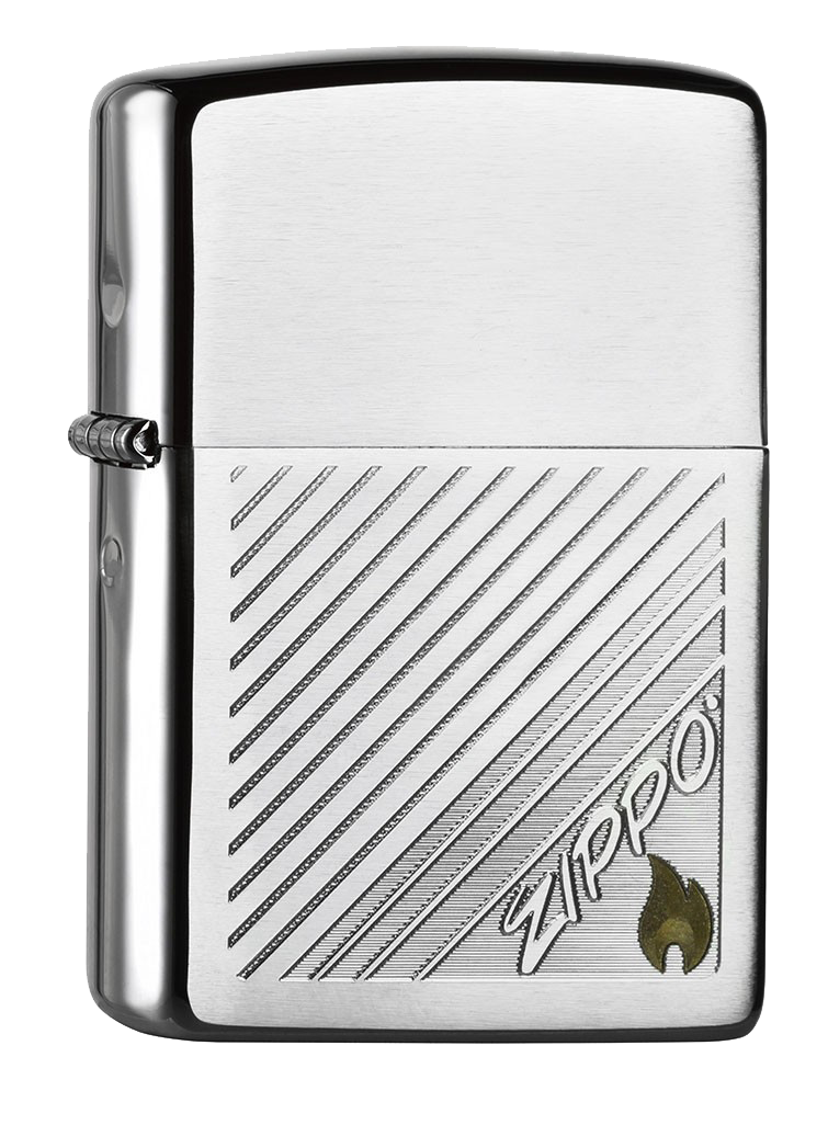 Vista de tres cuartos del mechero a prueba de viento Zippo Laser Two tone