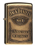 Vue de face 3/4 briquet Zippo laiton emblème logo Jack Daniel's