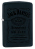 Vue de face 3/4 briquet Zippo noir logo Jack Daniel's