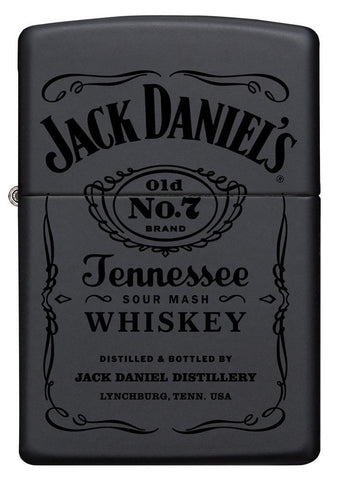 Vue de face briquet Zippo noir logo Jack Daniel's