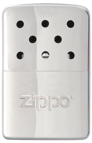 Vue de face chauffe-mains Zippo métal chrome petit modèle