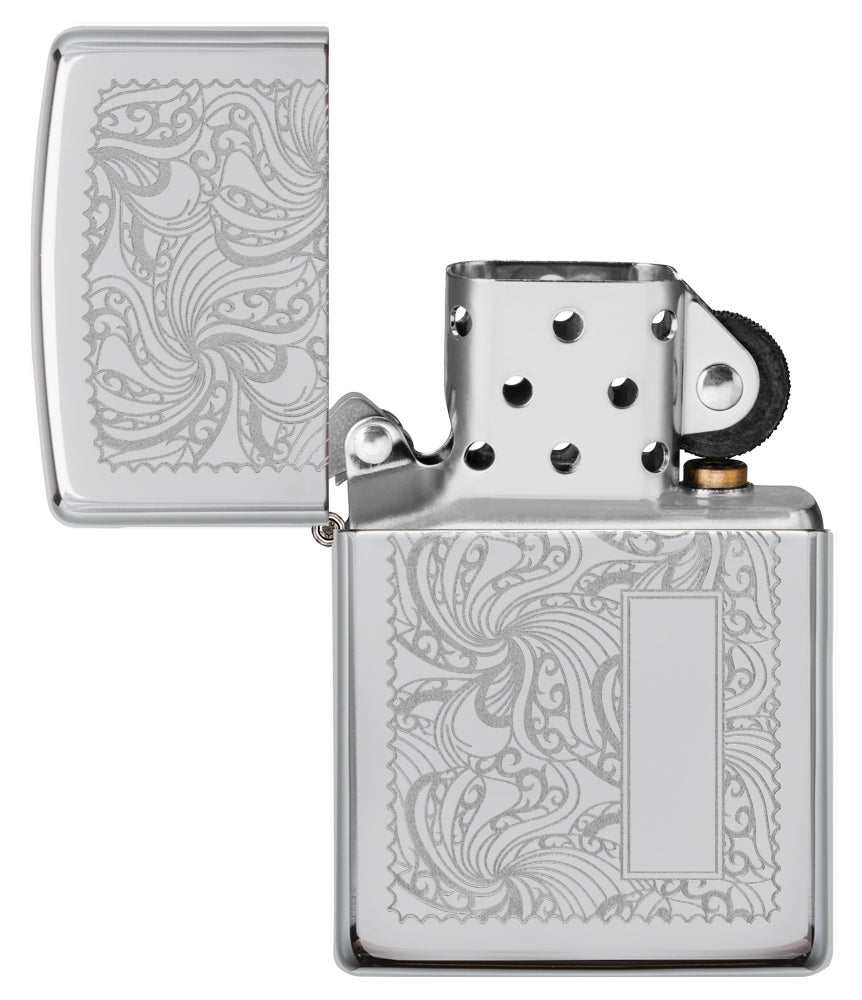 Vista frontal del mechero a prueba de viento Zippo Seamless Pattern apagado, sin llama