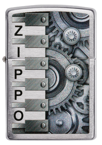 Vista frontal del mechero a prueba de viento Zippo Gears Design