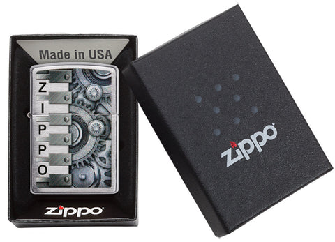Mechero a prueba de viento Zippo Gears Design en su caja de regalo