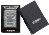 Zippo Feuerzeug grau mit großem Jack Daniel's Logo in offenem Karton