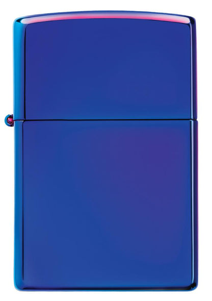 Vue de face briquet Zippo bleu haute brillance