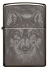 Vue de face briquet Zippo gris brillant tête de loup