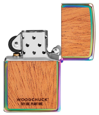 Zippo Woodchuck avec feuilles de chanvre, dos ouvert