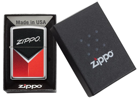  Briquet Zippo chromé rétro logo Zippo, dans une boîte ouverte