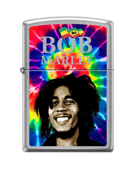 Vue de face briquet Zippo lettrage Bob Marley et visage de Bob Marley