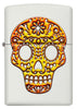 Vue de face briquet Zippo blanc avec tête de mort mexicaine