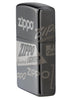 Vue de côté 3/4 briquet Zippo Black Ice avec différents logos Zippo
