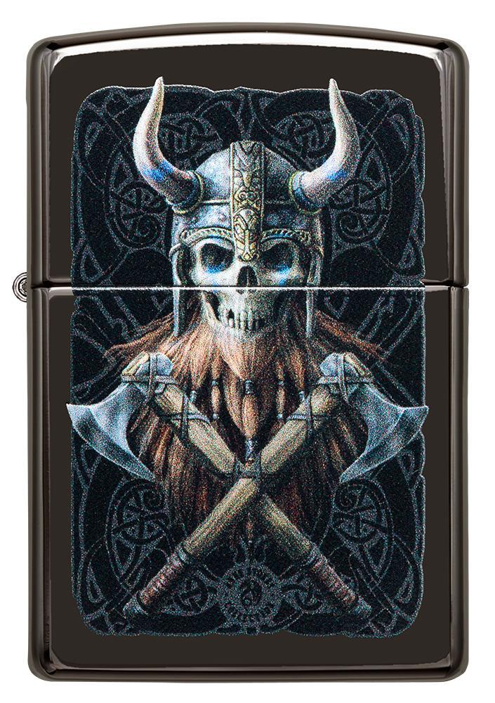 Vue de face briquet Zippo tête de mort avec casque viking