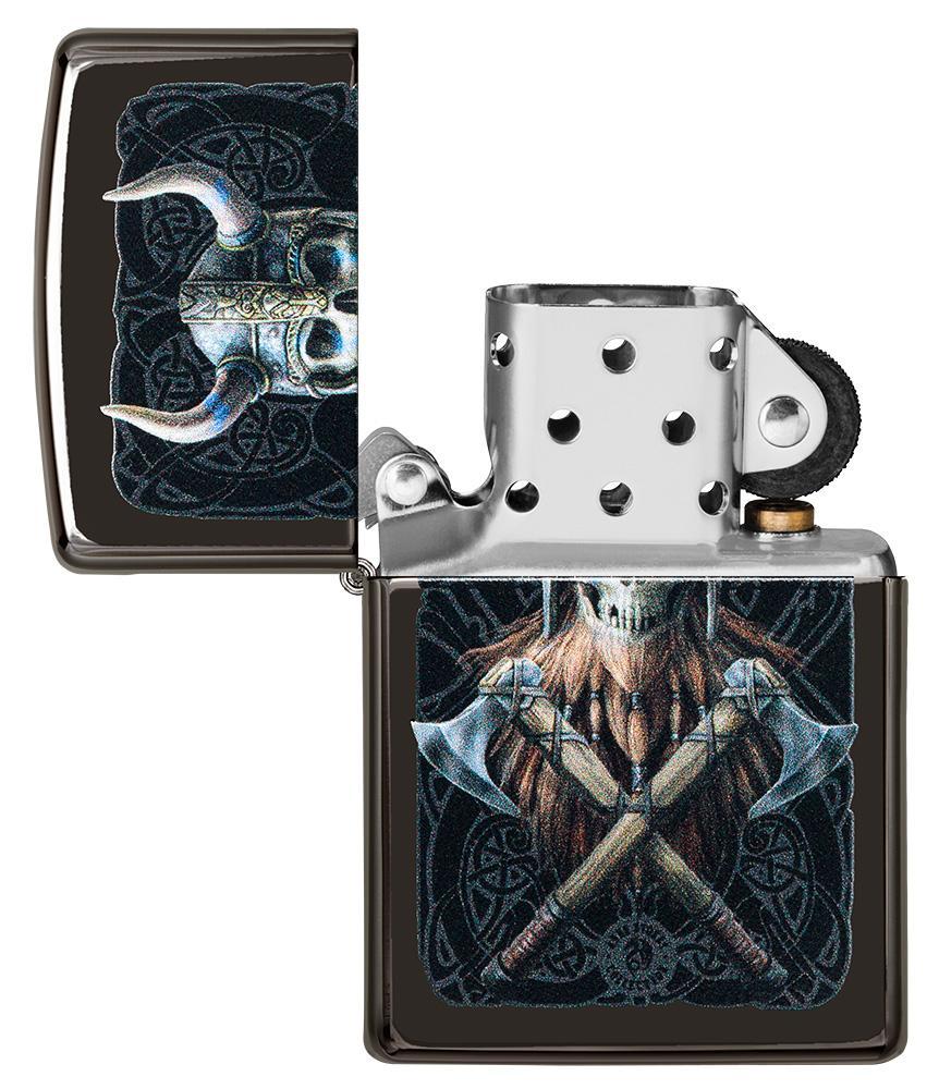  Briquet Zippo tête de mort avec casque viking, ouvert