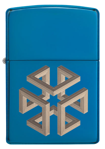 Vue de face briquet Zippo bleu haute brillance carré illusion d'optique
