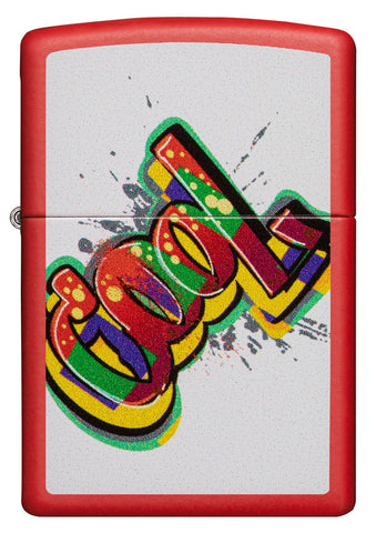 Vue de face briquet Zippo avec lettrage multicolore Cool