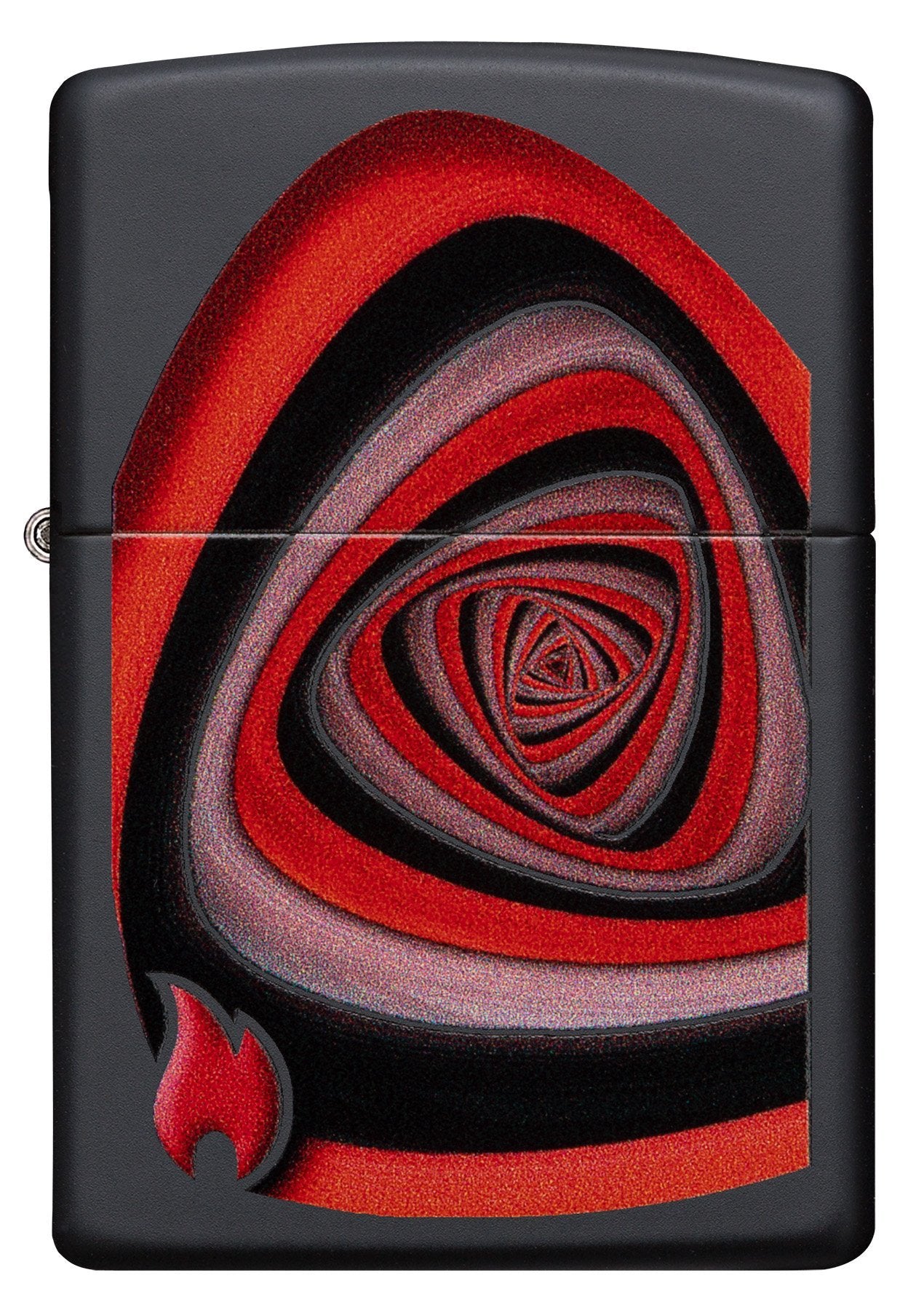 Vue de face briquet Zippo tourbillon noir rouge noir