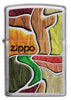 Vue de face briquet Zippo motif bois multicolore avec logo Zippo