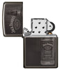 Briquet Zippo gris brillant logo Jack Daniel's et bouteille, ouvert