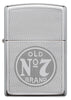 Vue de face briquet Zippo chromé avec logo Jack Daniel's Old No 7