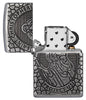 Briquet Zippo chromé antique gravure profonde St. Christophe, ouvert