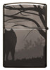 Dos briquet Zippo gris brillant loup hurlant à la lune dans la forêt motif à 360°