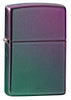 Vue de face 3/4 briquet Zippo violet vert