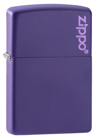 Vue de face 3/4 briquet Zippo violet mat avec logo Zippo