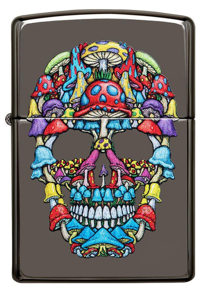 Vue de face briquet Zippo tête de mort multicolore gris