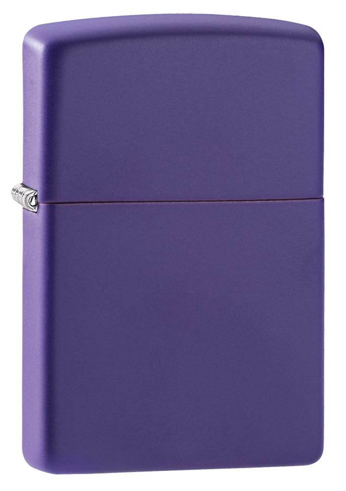 Vue de face 3/4 briquet Zippo violet mat