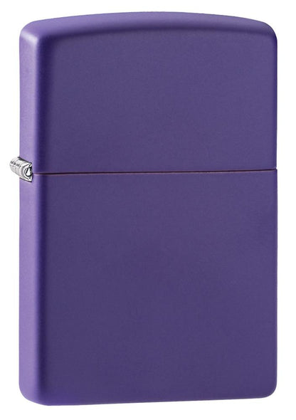 Vue de face 3/4 briquet Zippo violet mat