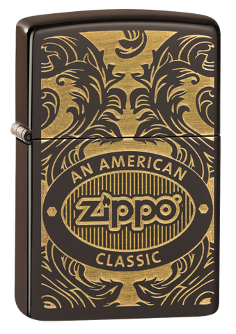 Vista de tres cuartos del mechero a prueba de viento  Zippo Scroll