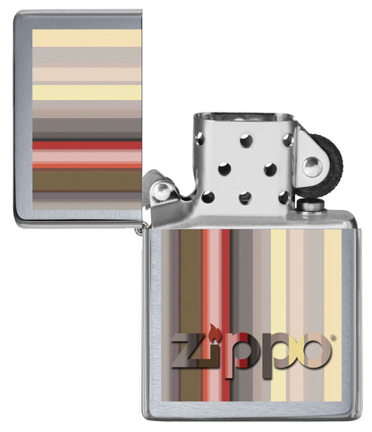 Vista frontal del mechero a prueba de viento Zippo Stripes Design apagado, sin llama