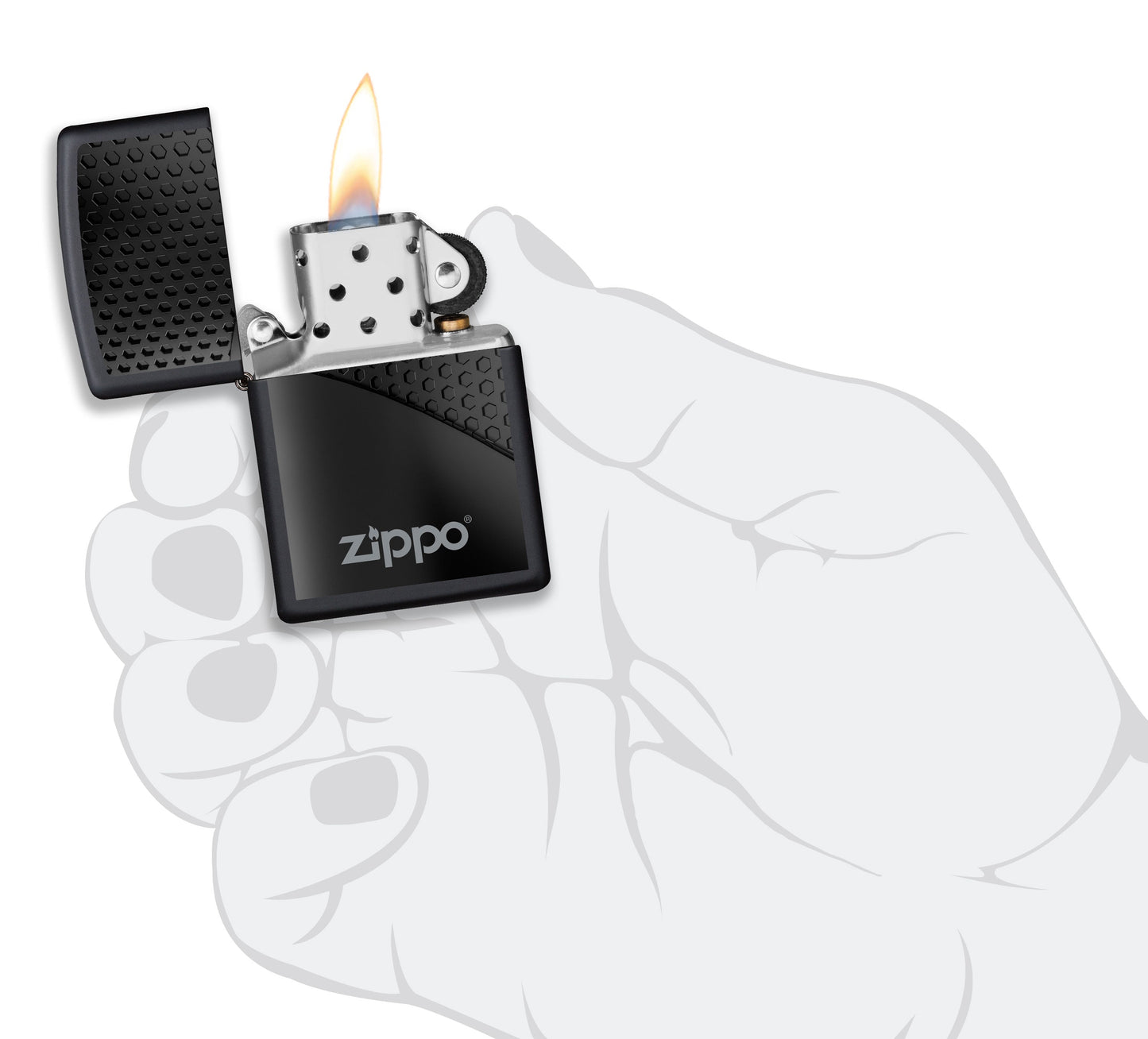 Mechero a prueba de viento Zippo Black Hexagon Design en su caja de regalo