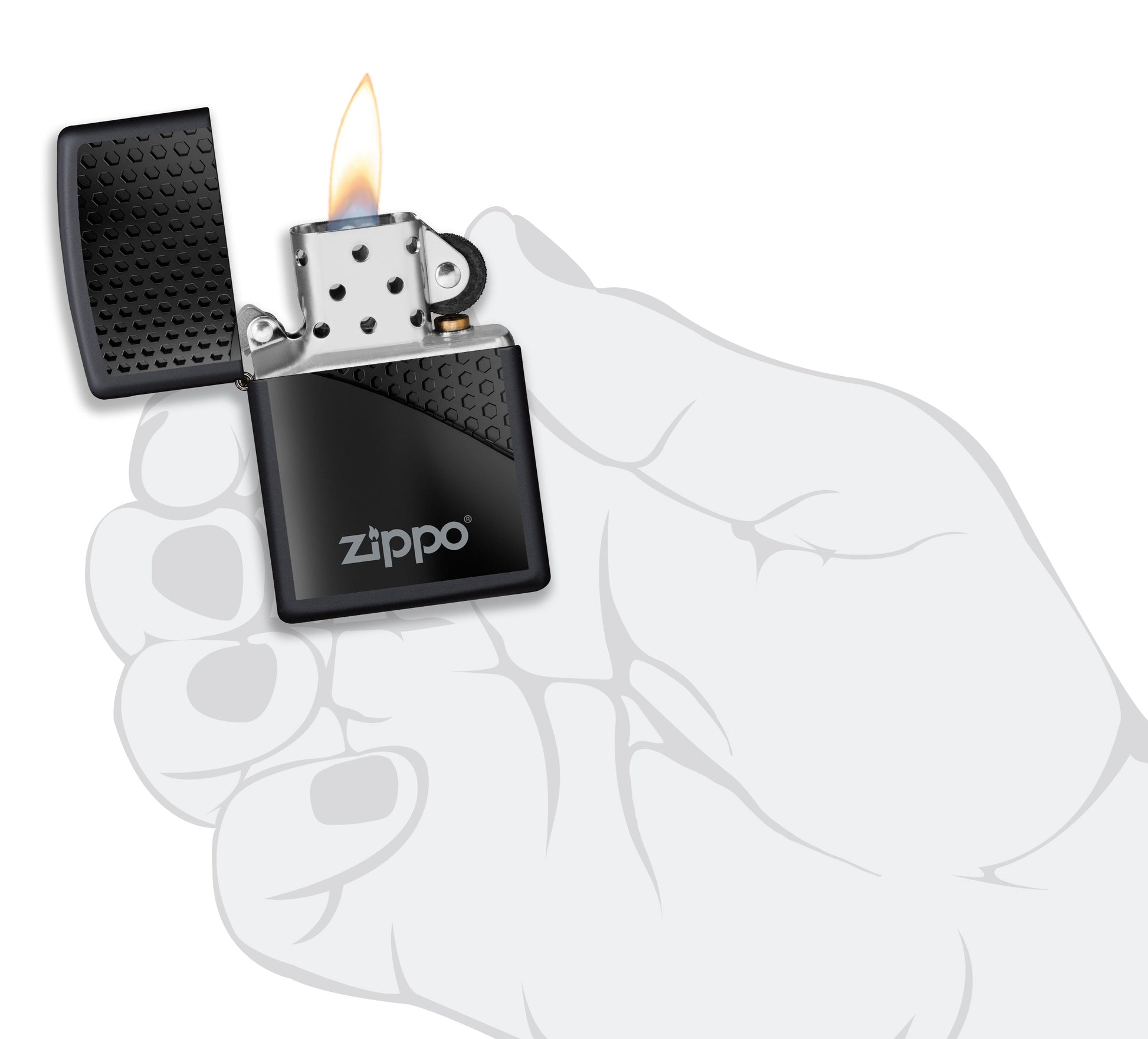 Mechero a prueba de viento Zippo Black Hexagon Design en su caja de regalo