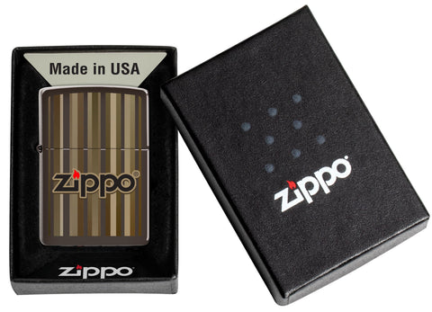 Mechero a prueba de viento Zippo Brown Stripes Design en su caja de regalo
