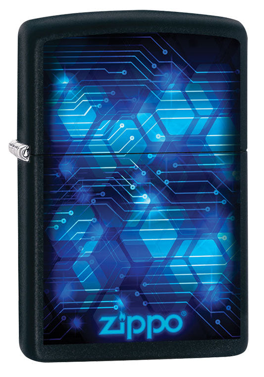 Vista de tres cuartos del mechero a prueba de viento Zippo Blue Design